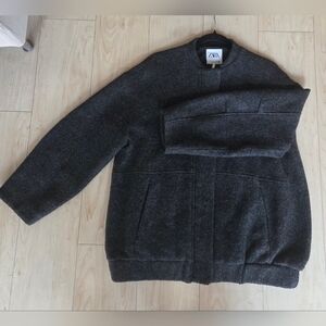 NWOT Zara Wool blend Dark Gray oversized Bomber Jacket, size M